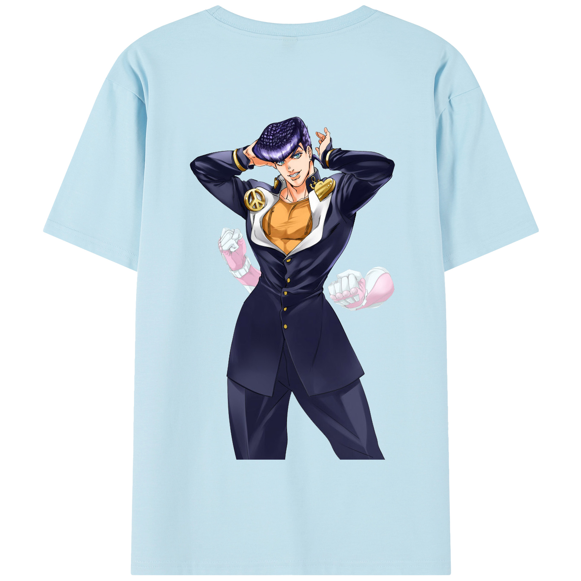（画像用） ジョジョの奇妙な冒険 ひがしかた じょうすけ JoJo's Bizarre Adventure Higashikata Josuke 綿100％半袖Tシャツ（背面プリント）